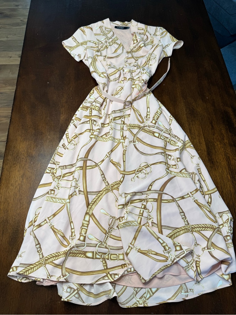 Ralph Lauren Pink Maxi Dress with Gold Bridle Print